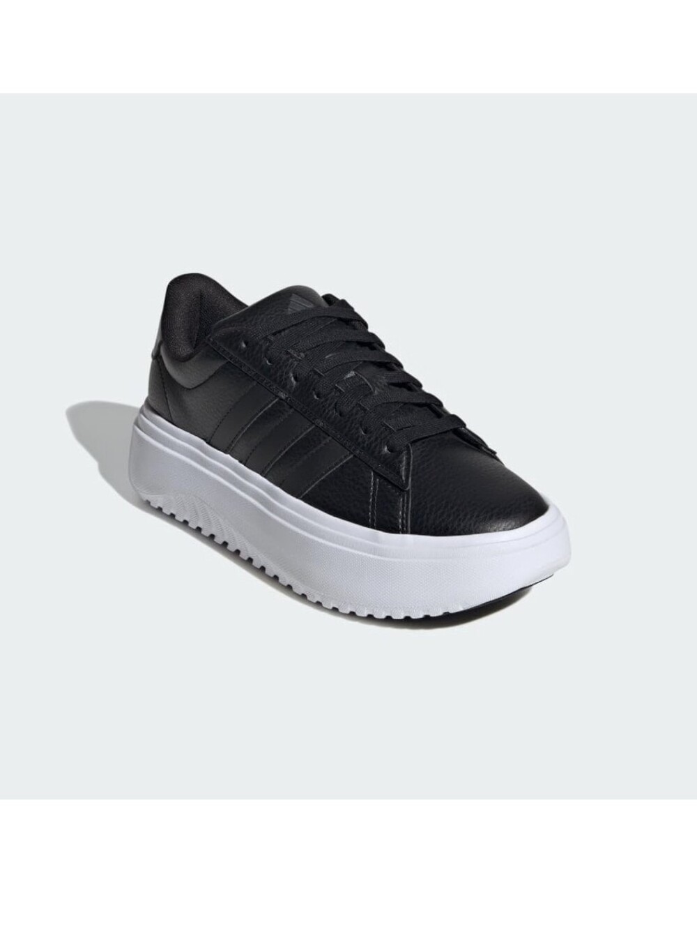 Adidas Grand Court Platform Black Leather-Look Sneakers with White Sole